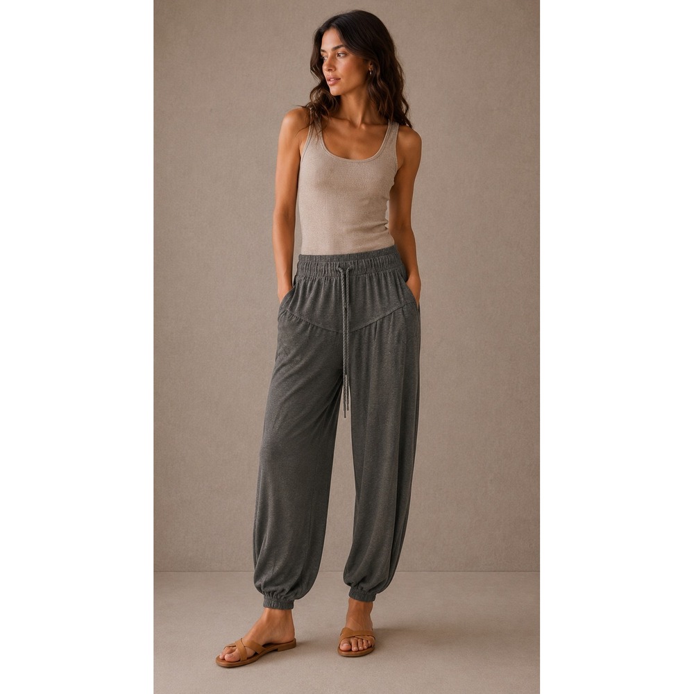 Aerie Women Jogger Pants XS Grey Linen Blend Harem Drawstring Elastic Cuff